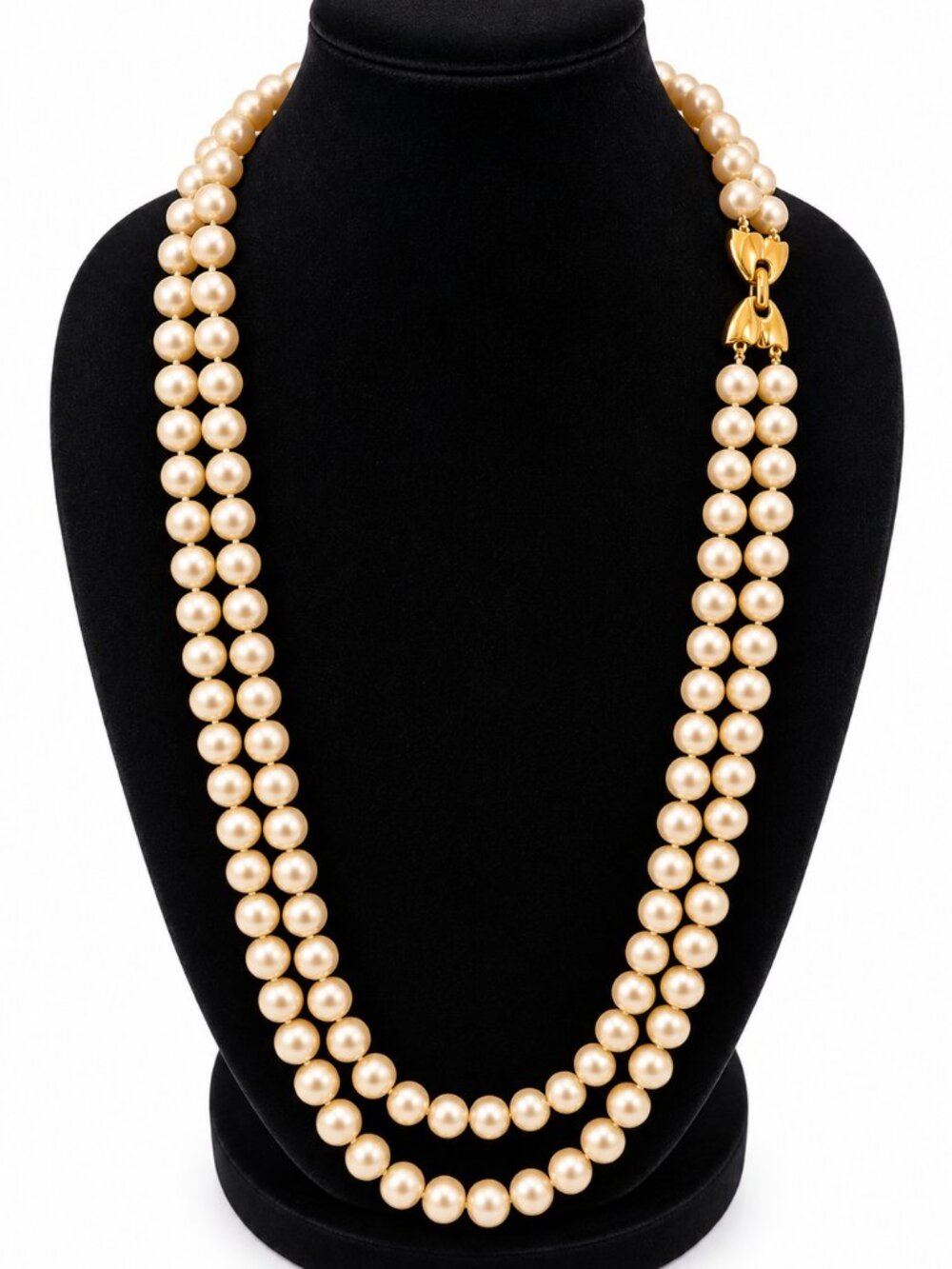 Classic Double Strand Pearl Necklace - Champagne Pearls with Gold Clasp